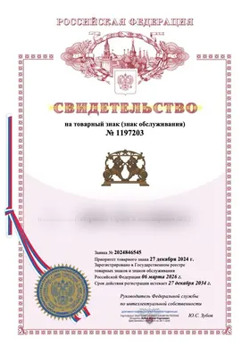 Свидетельство Роспатента №1197203 на товарный знак Изобразительный знак